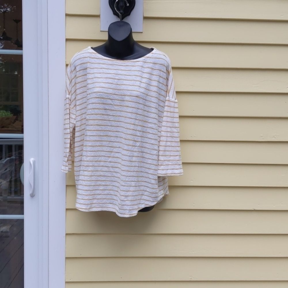 J. JILL Yellow and White Striped Sweater Preppy - Size Large